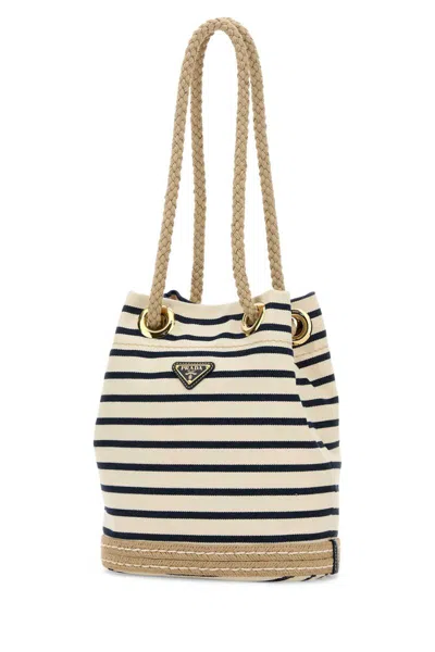 Prada Canvas Bucket Bag Featuring Rope Handles In Pattern
