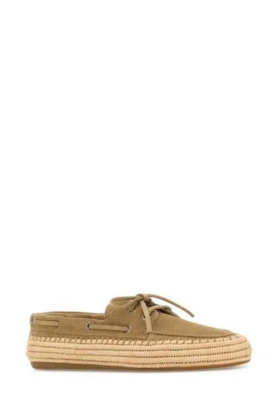 Miu Miu Suede And Raffia Loafers With Lace Detail In Brown