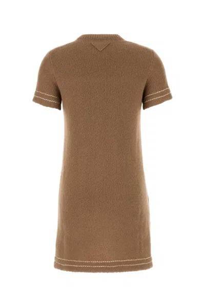 Prada Biscuit Cashmere Mini Dress In Brown