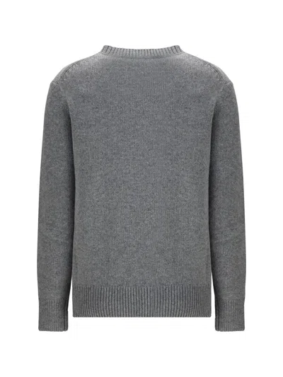 Burberry Graphic Knit Sweater With Ribbed Cuffs And Hem In Gray