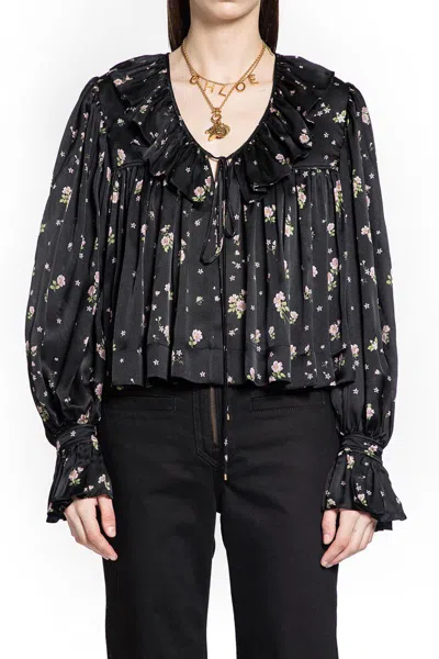Chloé Maxi Top With Ruffles In Silk Charmeuse In Black