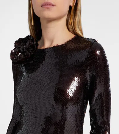 Rodarte Floral-appliqué Sequined Gown In Black