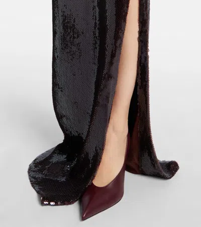 Rodarte Floral-appliqué Sequined Gown In Black