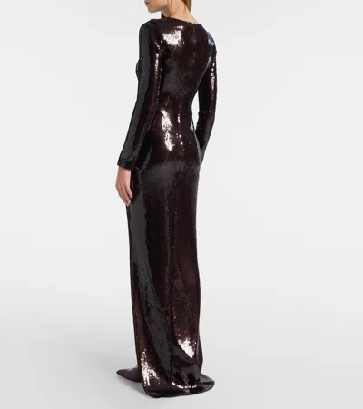 Rodarte Floral-appliqué Sequined Gown In Black