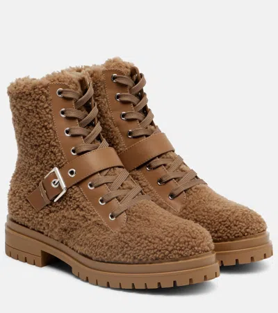 Gianvito Rossi Leather-trimmed Shearling Lace-up Boots In Multi