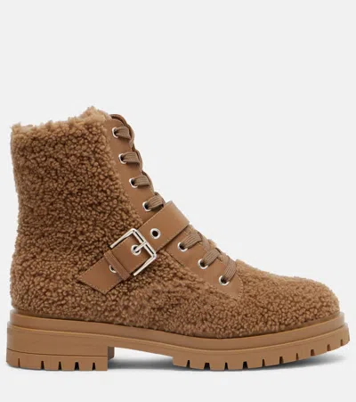 Gianvito Rossi Leather-trimmed Shearling Lace-up Boots In Multi