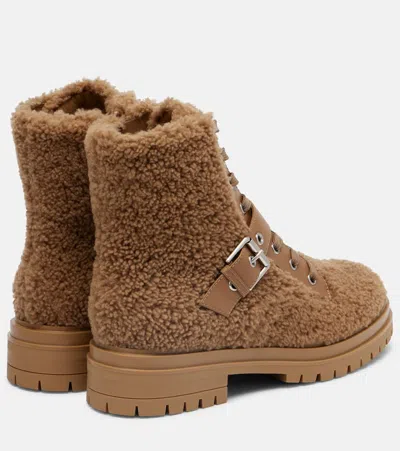 Gianvito Rossi Leather-trimmed Shearling Lace-up Boots In Multi