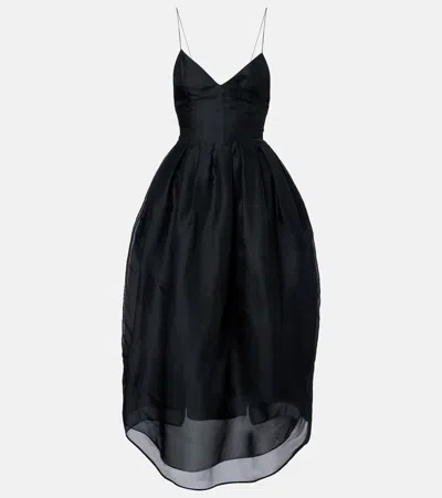 Khaite Colette Silk Tulle Midi Dress In Black