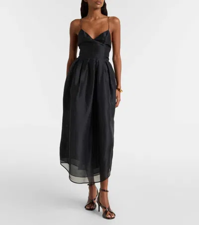 Khaite Colette Silk Tulle Midi Dress In Black