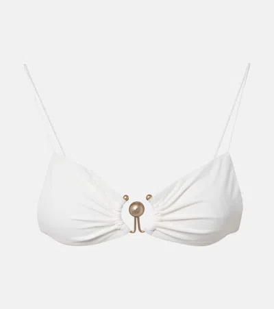 Christopher Esber Ring-detail Ruched Bikini Top In White