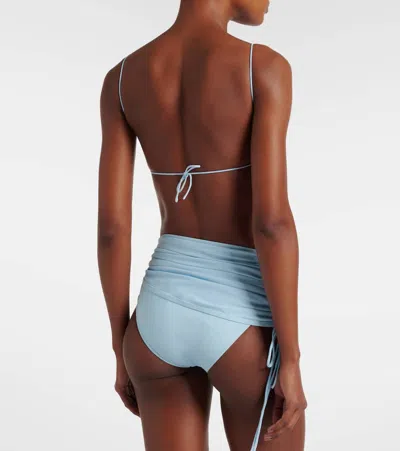Christopher Esber Ring-detail Ruched Bikini Top In Blue