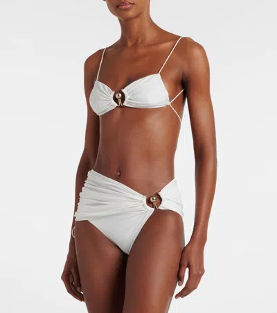 Christopher Esber Ring-detail Ruched Bikini Top In White