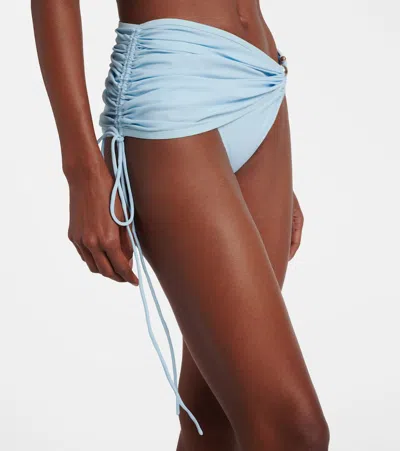 Christopher Esber Orbit Ruched Bikini Bottoms In Blue