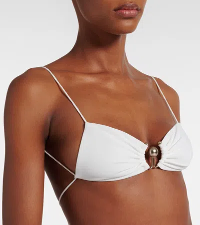 Christopher Esber Ring-detail Ruched Bikini Top In White