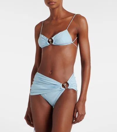 Christopher Esber Orbit Ruched Bikini Bottoms In Blue