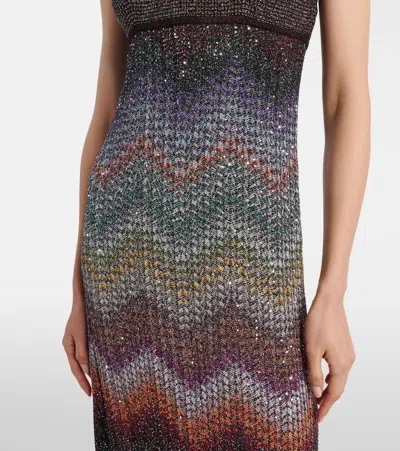Missoni Long Halter-neck Dress In A Greek-style Zigzag Knit With Sequins Clothing In Multi