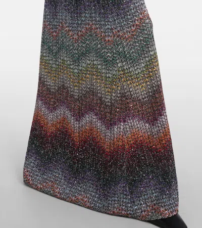 Missoni Long Halter-neck Dress In A Greek-style Zigzag Knit With Sequins Clothing In Multi