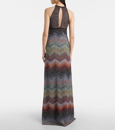 Missoni Long Halter-neck Dress In A Greek-style Zigzag Knit With Sequins Clothing In Multi