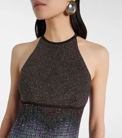 Missoni Long Halter-neck Dress In A Greek-style Zigzag Knit With Sequins Clothing In Multi