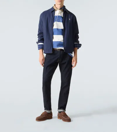 Polo Ralph Lauren Classic Fit Khaki Collar Rugby Shirt In Blue