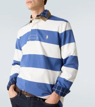 Polo Ralph Lauren Classic Fit Khaki Collar Rugby Shirt In Blue