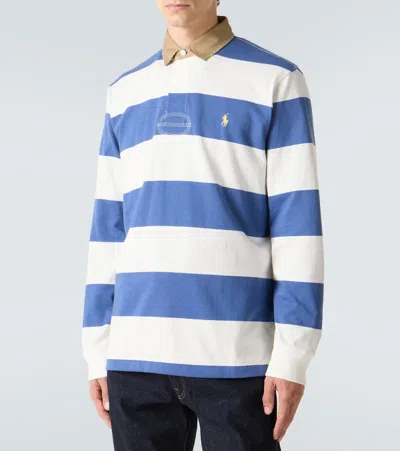 Polo Ralph Lauren Classic Fit Khaki Collar Rugby Shirt In Blue