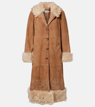 Rixo London Cienna Embroidered Suede Coat In Brown
