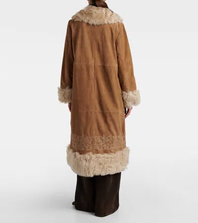 Rixo London Cienna Embroidered Suede Coat In Brown