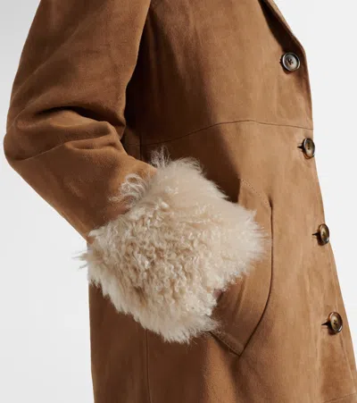 Rixo London Cienna Embroidered Suede Coat In Brown