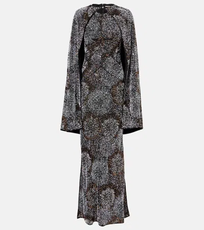 Rabanne Embellished Caped Gown In Multi
