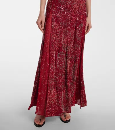 Rabanne Bead-embellished Chiffon Maxi Skirt In Red