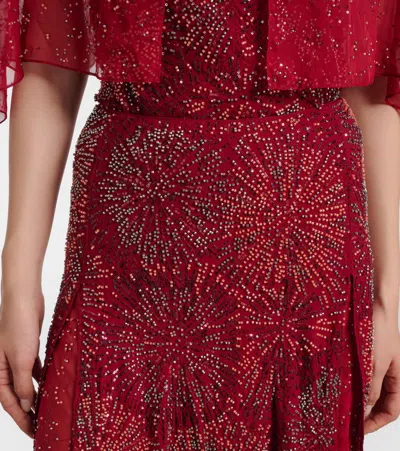 Rabanne Bead-embellished Chiffon Maxi Skirt In Red