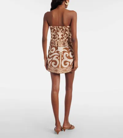 Johanna Ortiz Raiz Ritual Strapless Printed Linen Mini Dress In Brown