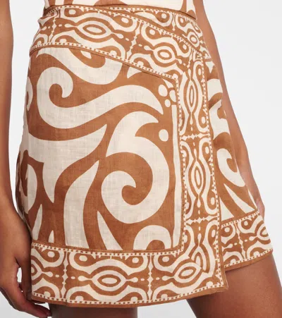 Johanna Ortiz Raiz Ritual Strapless Printed Linen Mini Dress In Brown