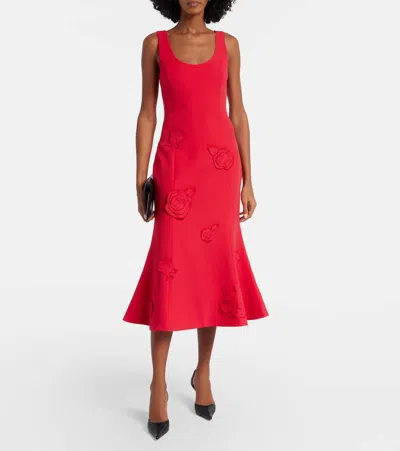 Leo Lin Emily Floral-appliqué Midi Dress In Red