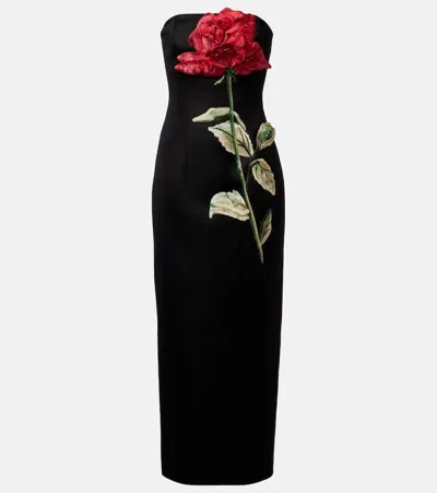 Leo Lin Rayna Floral-appliqué Midi Dress In Black