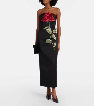 Leo Lin Rayna Floral-appliqué Midi Dress In Black