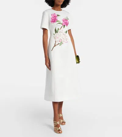Leo Lin Caroline Floral-appliqué Midi Dress In White