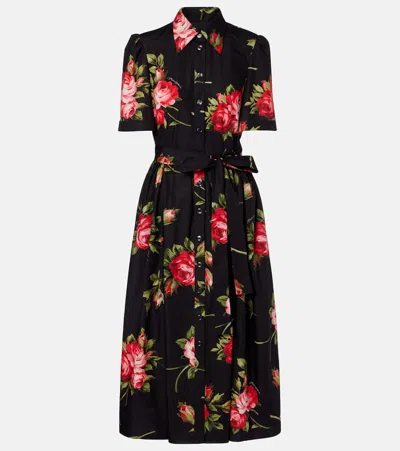 Dolce & Gabbana Belted Gathered Floral-print Cotton-poplin Midi Dress In Multi