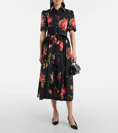 Dolce & Gabbana Belted Gathered Floral-print Cotton-poplin Midi Dress In Multi