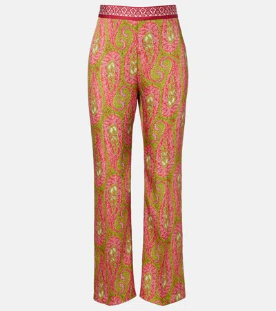 Etro Paisley Foliage Trousers Contrasting Waistband Straight Leg In Multi