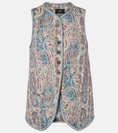Etro Floral Paisley-motif Jacquard Waistcoat In Neutral