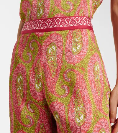 Etro Paisley Foliage Trousers Contrasting Waistband Straight Leg In Multi