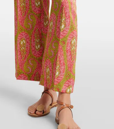 Etro Paisley Foliage Trousers Contrasting Waistband Straight Leg In Multi