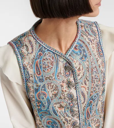 Etro Floral Paisley-motif Jacquard Waistcoat In Neutral