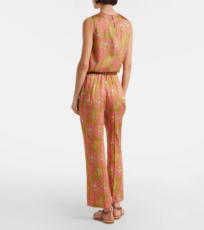 Etro Paisley Foliage Trousers Contrasting Waistband Straight Leg In Multi