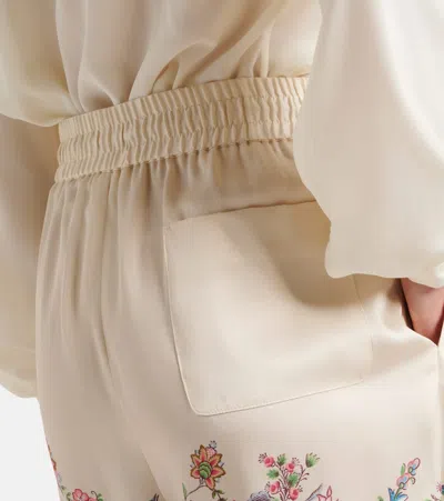 Etro Women White Pants With Elastic Drawstring Waist And All-over Floral Print In Tech Fabric Woman In Multi