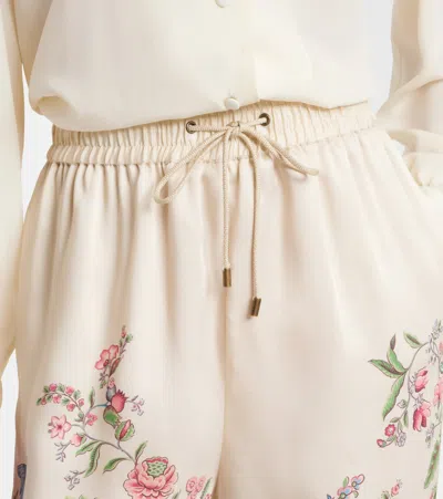 Etro Women White Pants With Elastic Drawstring Waist And All-over Floral Print In Tech Fabric Woman In Multi