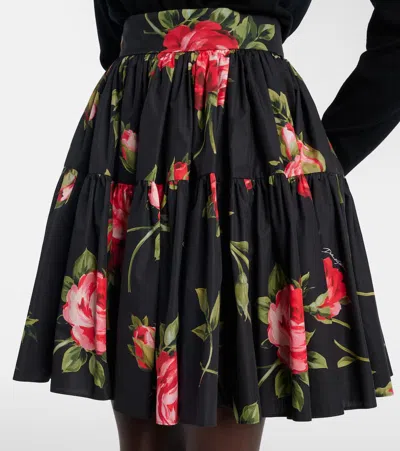 Dolce & Gabbana Black Mini Skirt With Floral Print Dolce E Gabbana