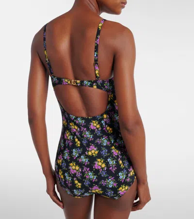 Dolce & Gabbana Small Floral-print Balconette One-piece Swimsuit In Black